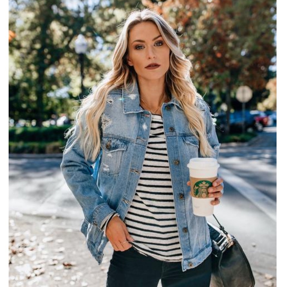 BILLIE JEAN DISTRESSED POCKETED DENIM JACKET
